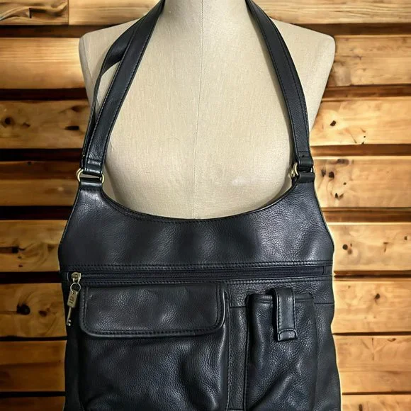 Fossil Vintage Black Pebbled Leather Hobo Shoulder Crossbody Shoulder Bag - Picture 3 of 10
